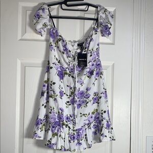Puff Sleeve Top - Purple & White